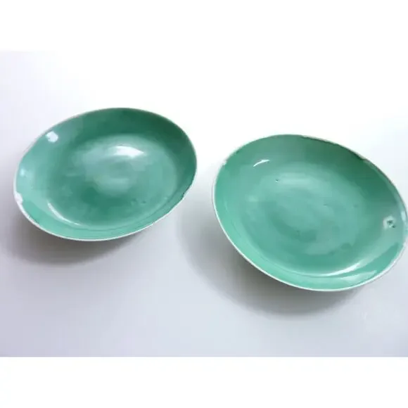 Vintage Blue Tourqoiuse China Plates x 2 Small, Chipped Ceramics